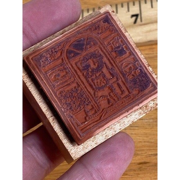 Delafield Stamp Company #E431 Wood Mounted Rubber Stamp Front Porch Door Cat - Picture 7 of 7